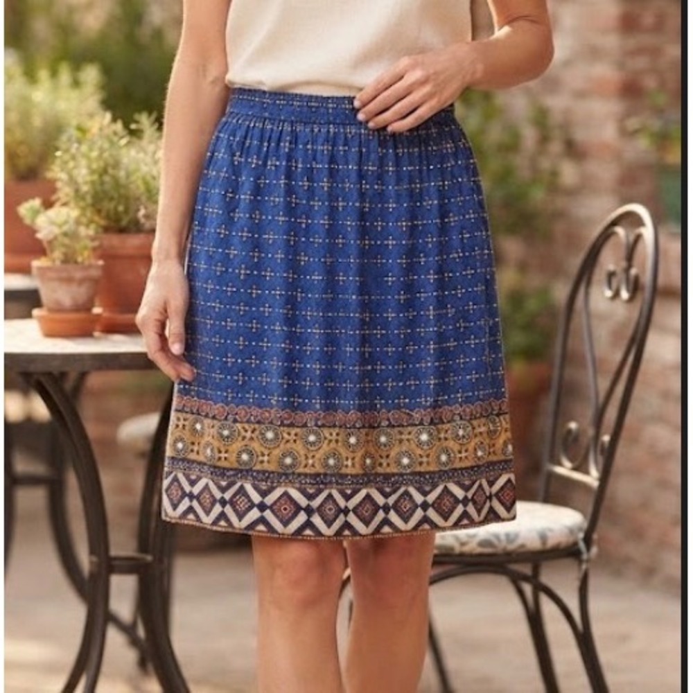 Michele Leslie Vintage 90s Blue Rayon Geometric Floral Midi Skirt Medium